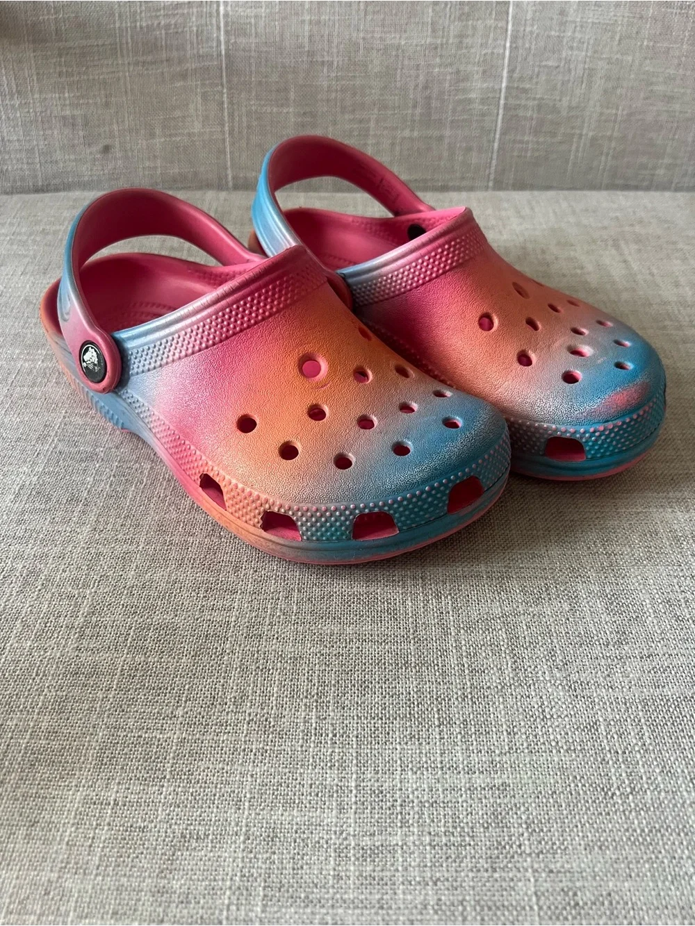 CROCS Classic kids orange/Pink/Blue Slip-On mule Clogs w/strap, kid size 1